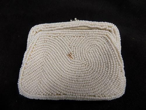 Bags & Purses > Handbags > Clutches & Evening Bags - Ivory White Seed Beaded Satin Bridal Formal Evening Bag Clutch Coin P...