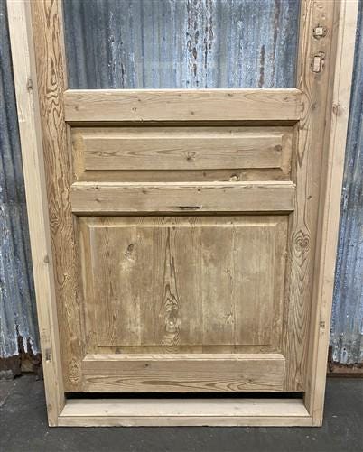 Antique French Single Door (32.5x83) Glass Pane Door with Jamb, Encased Door T54