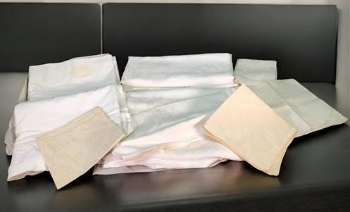 Church Table Linens, White Linen Wedding Banquet Reception Vintage Tablecloths