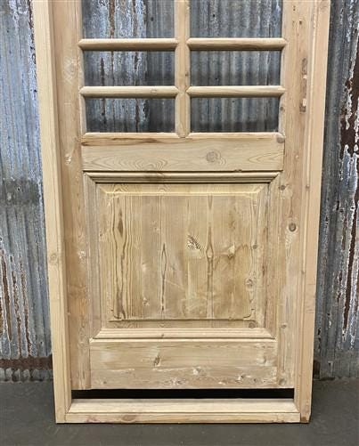 Antique French Single Door (29.5x88) Glass Pane Door with Jamb, Encased Door T24