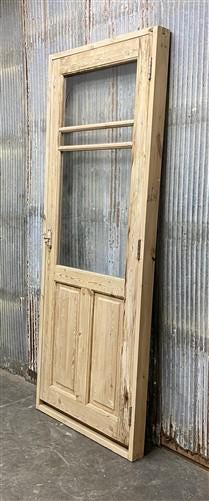 Antique French Single Door (32.5x86) Glass Pane Door with Jamb, Encased Door T9