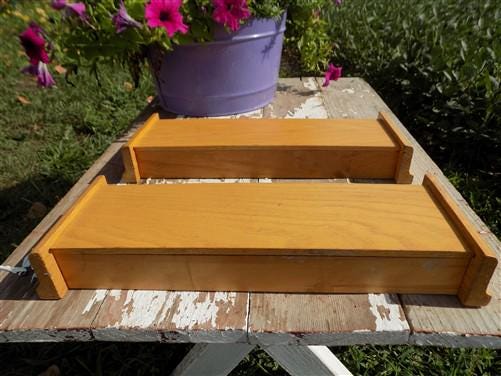 Home & Living > Storage & Organization > Shelving - 2 Wall Hanging Church Pew Shelf Racks Plate Hymnal Book Recipe Card Sp...