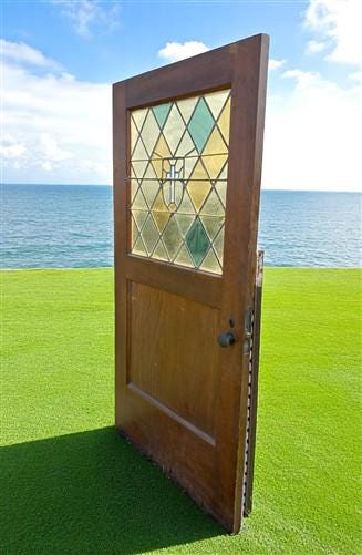 Home & Living > Home Improvement > Doors & Locks > Doors - Antique Single Door (40x79.5) Stained Glass Paneled Church Door...