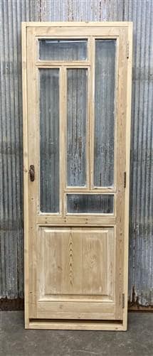 Antique French Single Door (27.25x82) Glass Pane Door with Jamb, Encased Door T6
