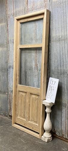 Antique French Single Door (31x88.5) Glass Pane Door with Jamb, Encased Door T17