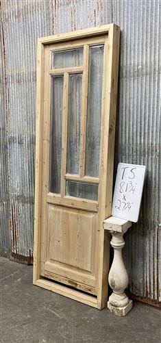 Antique French Single Door (27.25x82) Glass Pane Door with Jamb, Encased Door T5