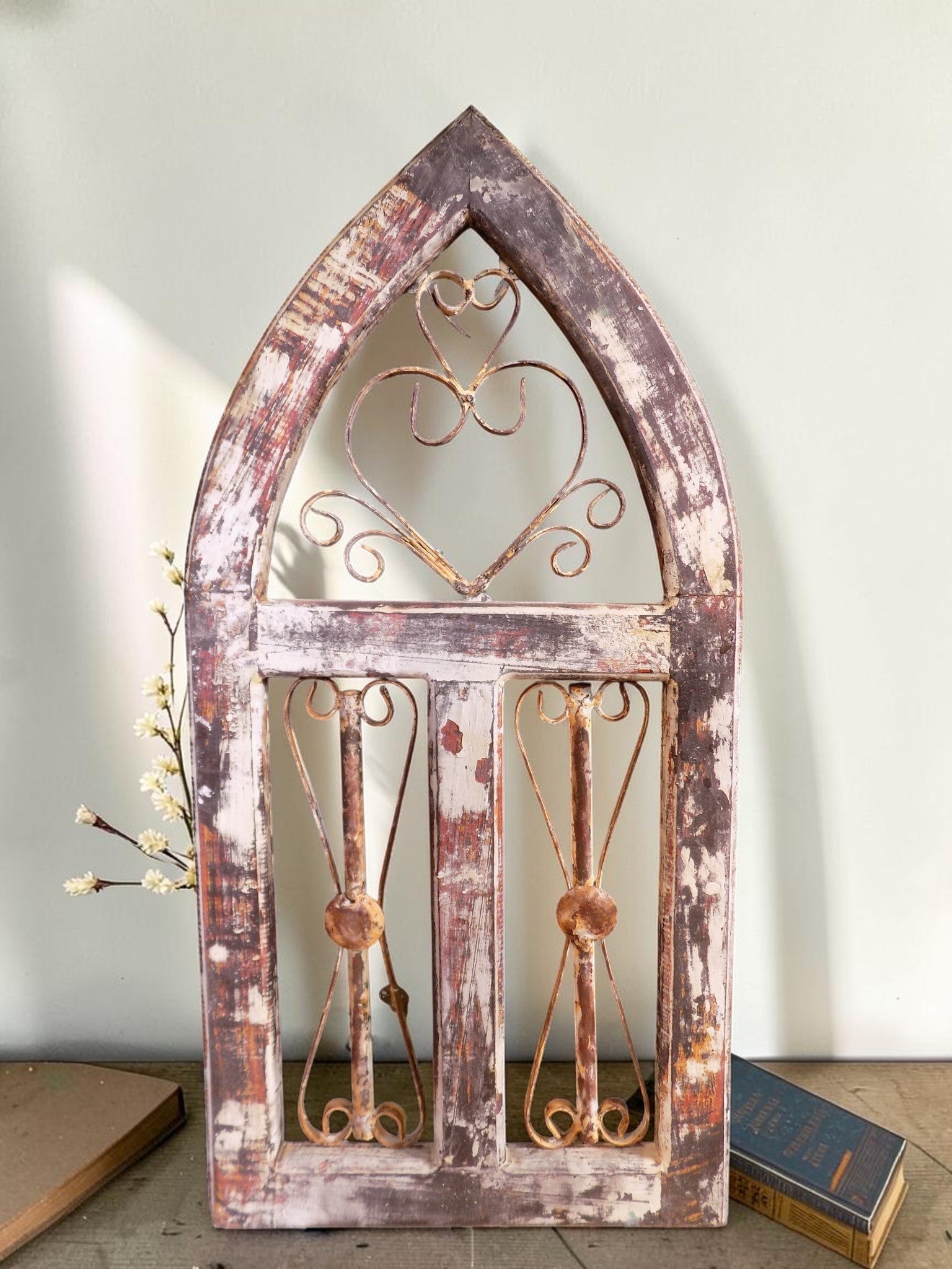 Windows - Arched Rustic Metal Wood Window Frame, Vintage Inspired Wall Decor, Heart Scroll by The Old Grainery (2020-Now,...