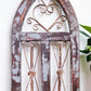 Blue Metal Heart Wood Window Frame, Arched Architectural Rustic Wall Decor A