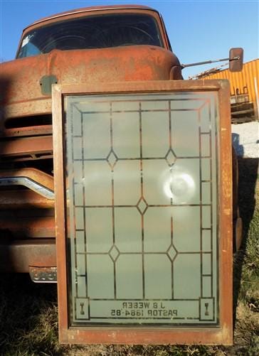 Etched Frosted Clear Glass Vintage Church Window, Architectural Art Glass, A