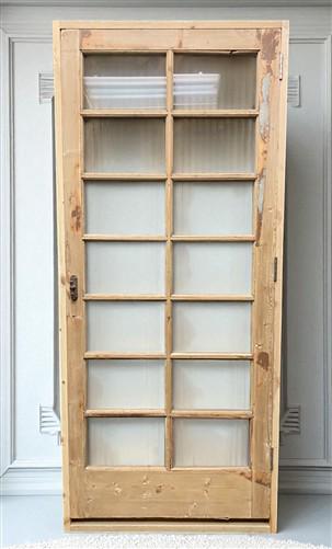 Antique French Single Door (37x86.5) Glass Pane Door with Jamb, Encased Door T35