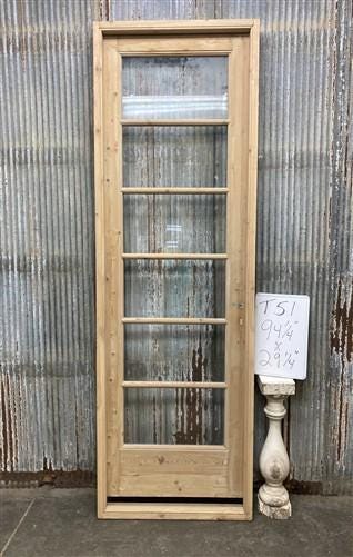 Antique French Single Door (29x94.5) Glass Pane Door with Jamb, Encased Door T51
