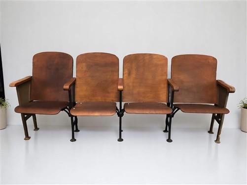 Home & Living > Furniture - 4 Vintage Wood Folding Theater Seats, Auditorium Seats, Entryway Bench, E10 by The Old Grainery