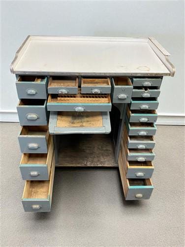 Home & Living > Furniture > Office Furniture > Desks - Watchmaker Bench, Vintage Jewelers Workbench, Entry Hall Table, Ind...