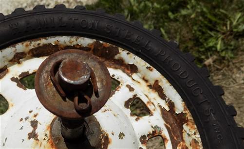 Toys & Games > Toys > Push & Pull Toys > Wagons - 4 Vintage Metal Baby Buggy Wheels Pedal Car Garden Cart Pumpkin Wagon A5...