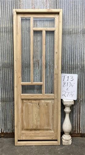 Antique French Single Door (27.5x82) Glass Pane Door with Jamb, Encased Door T13
