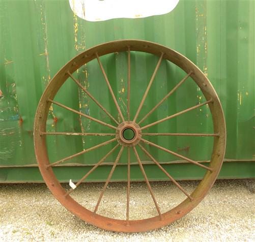 2 Cast Iron Implement Wheels, Wagon Wheel, Tractor Steel Rims, Industrial Age E