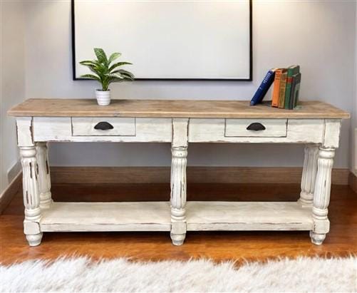 Home & Living > Furniture > Living Room Furniture > Coffee & End Tables - 72" White Sofa Table with Drawers, Coffee Table,...