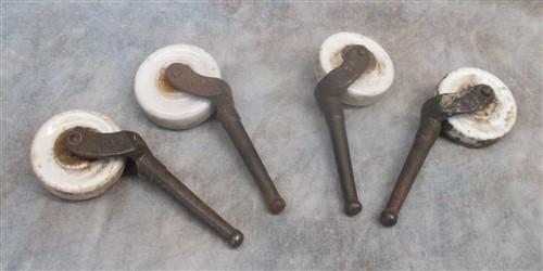 Casters - 4 Porcelain Caster Wheels Antique Furniture Roller Dresser Desk Industrial Age R by The Old Grainery (Antique Ca...