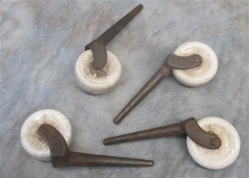 Casters - 4 Porcelain Caster Wheels Antique Furniture Roller Dresser Desk Industrial Age T by The Old Grainery (Antique Ca...