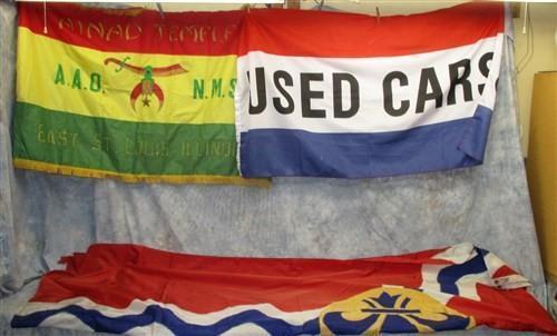 Flag - 3 Large Nylon Flags Masonic Lodge Shriner Used Cars Advertising Signs Vintage by The Old Grainery (garden art, Maso...