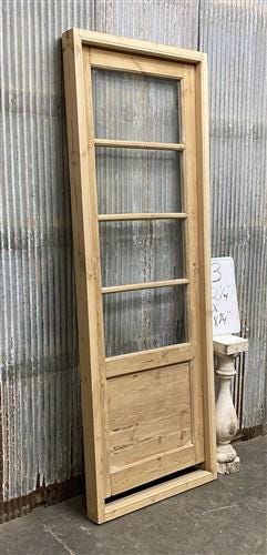 Antique French Single Door (28.25x82) Glass Pane Door with Jamb, Encased Door T3