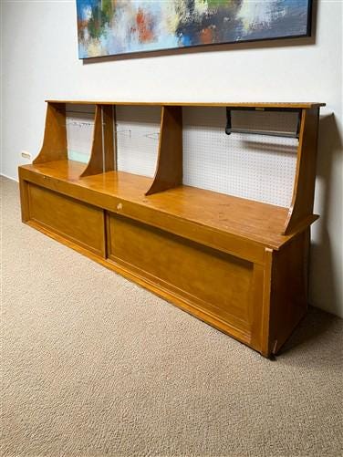 10' Wrapping Station, Vintage Store Counter, Built-in Display Back, Workbench