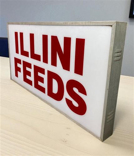 Illini Feeds Sign, Vintage Aluminum Double Sided Sign Livestock Advertising Sign