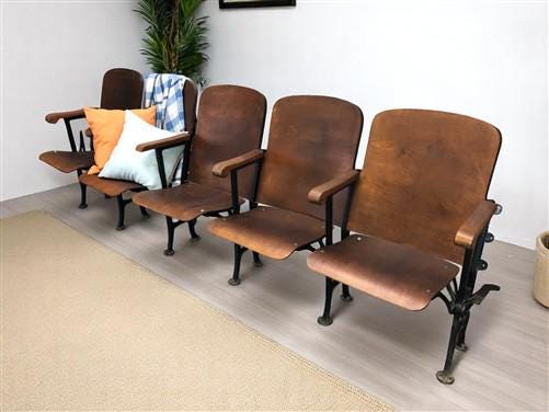 Home & Living > Furniture - 5 Vintage Wood Folding Theater Seats, Auditorium Seats, Entryway Bench, E15 by The Old Grainery
