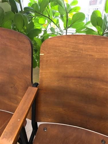 Home & Living > Furniture - 4 Vintage Wood Folding Theater Seats, Auditorium Seats, Entryway Bench, E13 by The Old Grainery