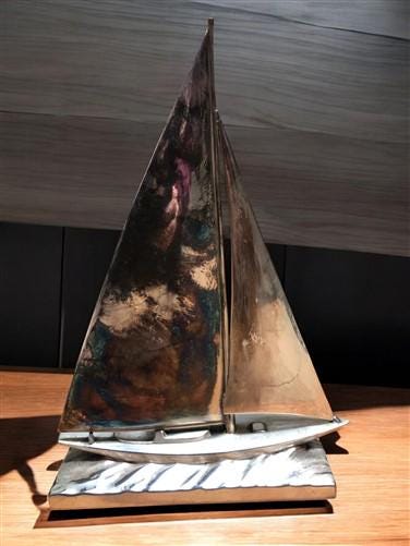 Home & Living > Home Decor > Home Accents > Statues - Sailboat Sculpture, Metal Bookend Paperweight, Nautical Study Librar...