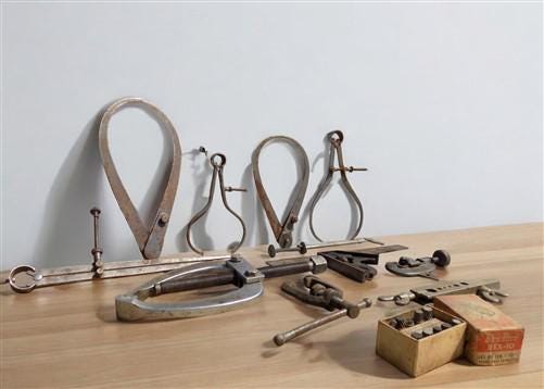 Lot Vintage Machinist Tools, Calipers, Pipe Cutter, Rex 10 Extractors, More