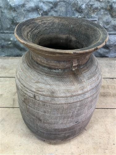 Wood Pot, Round Water Jug, Planter Urn, Flower Frog Display, Farmhouse Box, H