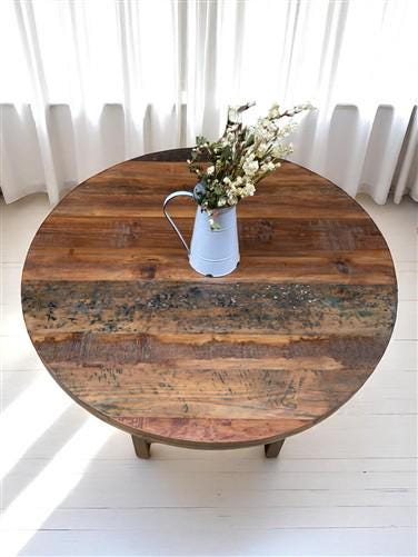 Rustic Round Table, Vintage Dining Room Table, Kitchen Island, Game Table,  G