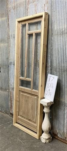 Antique French Single Door (27.25x82) Glass Pane Door with Jamb, Encased Door T7