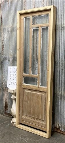 Antique French Single Door (27.25x84) Glass Pane Door with Jamb, Encased Door T2