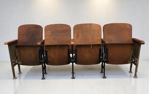Home & Living > Furniture - 4 Vintage Wood Folding Theater Seats, Auditorium Seats, Entryway Bench, E10 by The Old Grainery