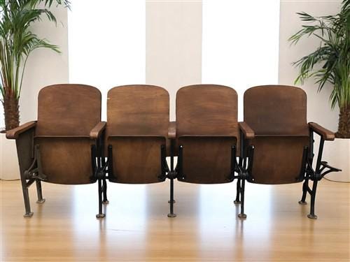 Home & Living > Furniture - 4 Vintage Wood Folding Theater Seats, Auditorium Seats, Entryway Bench, E13 by The Old Grainery