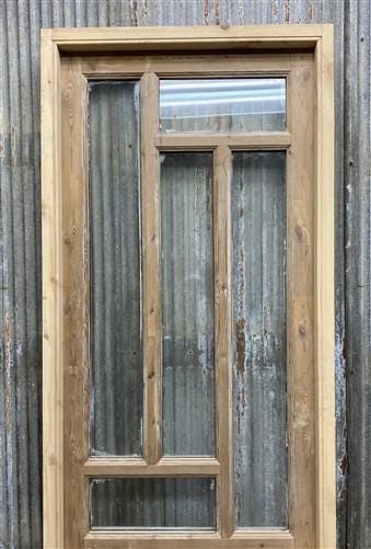 Antique French Single Door (27.25x82) Glass Pane Door with Jamb, Encased Door T7