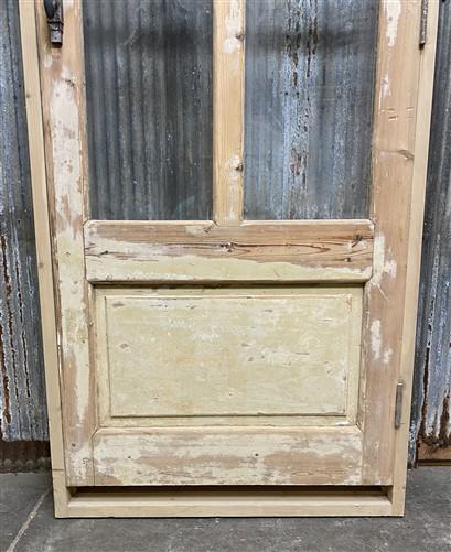 Antique French Single Door (32.5x83) Glass Pane Door with Jamb, Encased Door T11