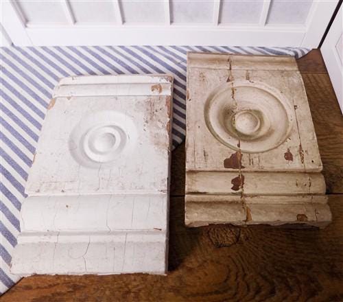 Home & Living > Home Improvement > Moldings & Trim - 4 Plinth Blocks, Antique Bullseye Rosettes, Architectural Salvage, Wo...