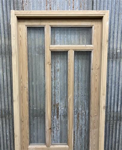 Antique French Single Door (27.5x82) Glass Pane Door with Jamb, Encased Door T12