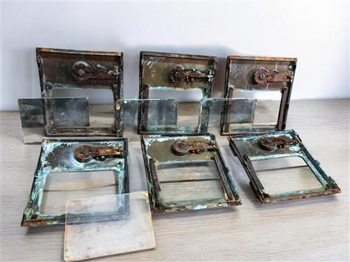 Art & Collectibles > Collectibles - US Post Office Box Bronze Star Doors, Vintage Combination Lock Mailbox Doors C by The...