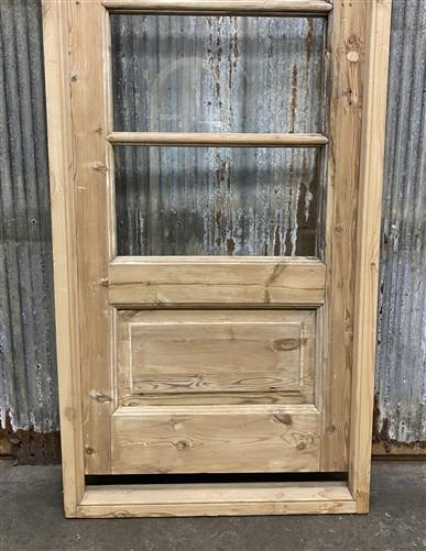 Antique French Single Door (28x86) Glass Pane Door with Jamb, Encased Door T47