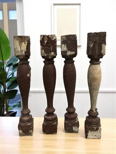Home & Living > Home Decor > Home Accents - 4 Vintage Brown Wood Balusters, Reclaimed Spindles, Architectural Salvage, O b...