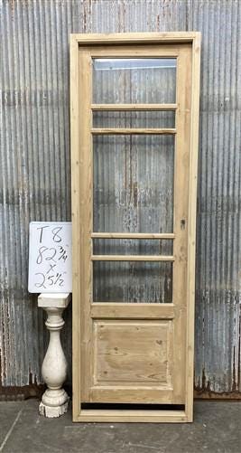 Antique French Single Door (25.5x83) Glass Pane Door with Jamb, Encased Door T8