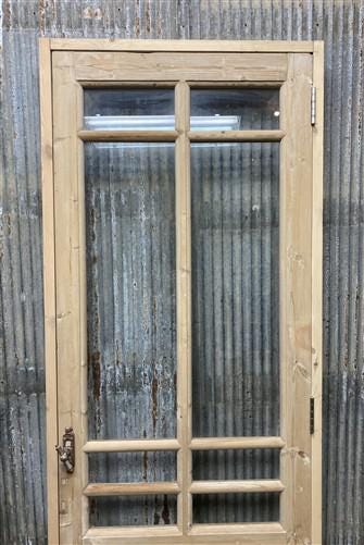 Antique French Single Door (29.5x88) Glass Pane Door with Jamb, Encased Door T24