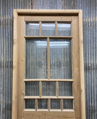 Antique French Single Door (31.5x98) Glass Pane Door with Jamb, Encased Door T55