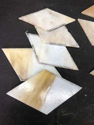 10 Stained Slag Glass Diamond Panes, Reclaimed Church Window Art Glass Pieces H