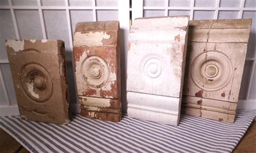 Home & Living > Home Improvement > Moldings & Trim - 4 Plinth Blocks, Antique Bullseye Rosettes, Architectural Salvage, Wo...