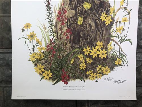 Art & Collectibles > Prints > Lithographs - Maryrose Wampler, Cardinal Flower Sunflower Signed Print 28x22 Wall Art Plate...